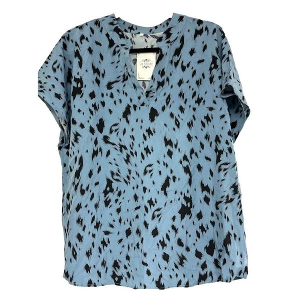La Mode Womens Short Sleeves Black And Blue Top Size XXL - Picture 1 of 3